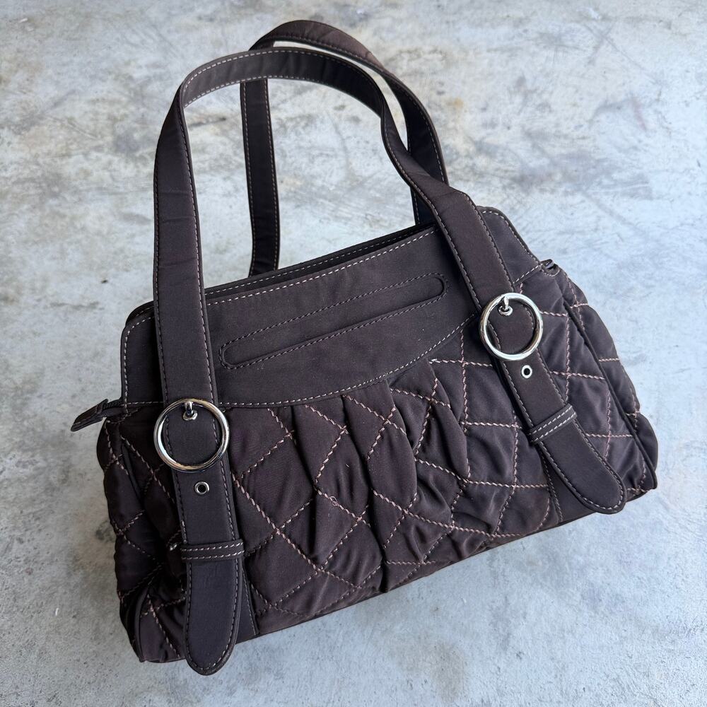 Vintage Y2K Quilted Brown Shoulder Purse Buckle Strap Kawaii Bag